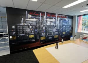 wall paper signage in office boardroom