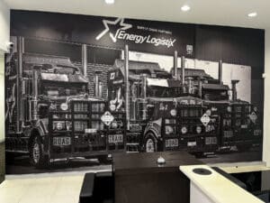 wall paper signage in office reception