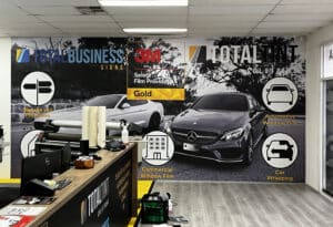 wall paper signage in office reception